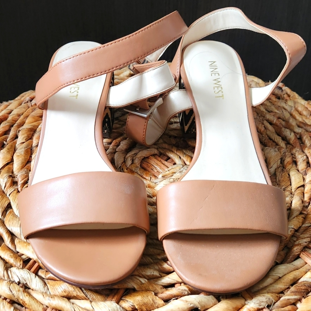 Nine West Patterned Block Heel Sandals Size 6M